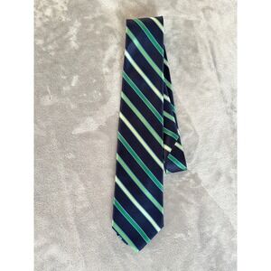 Brooks Brothers Silk Tie Mens OS Navy Blue Green Stripes Stain Resistant Preppy
